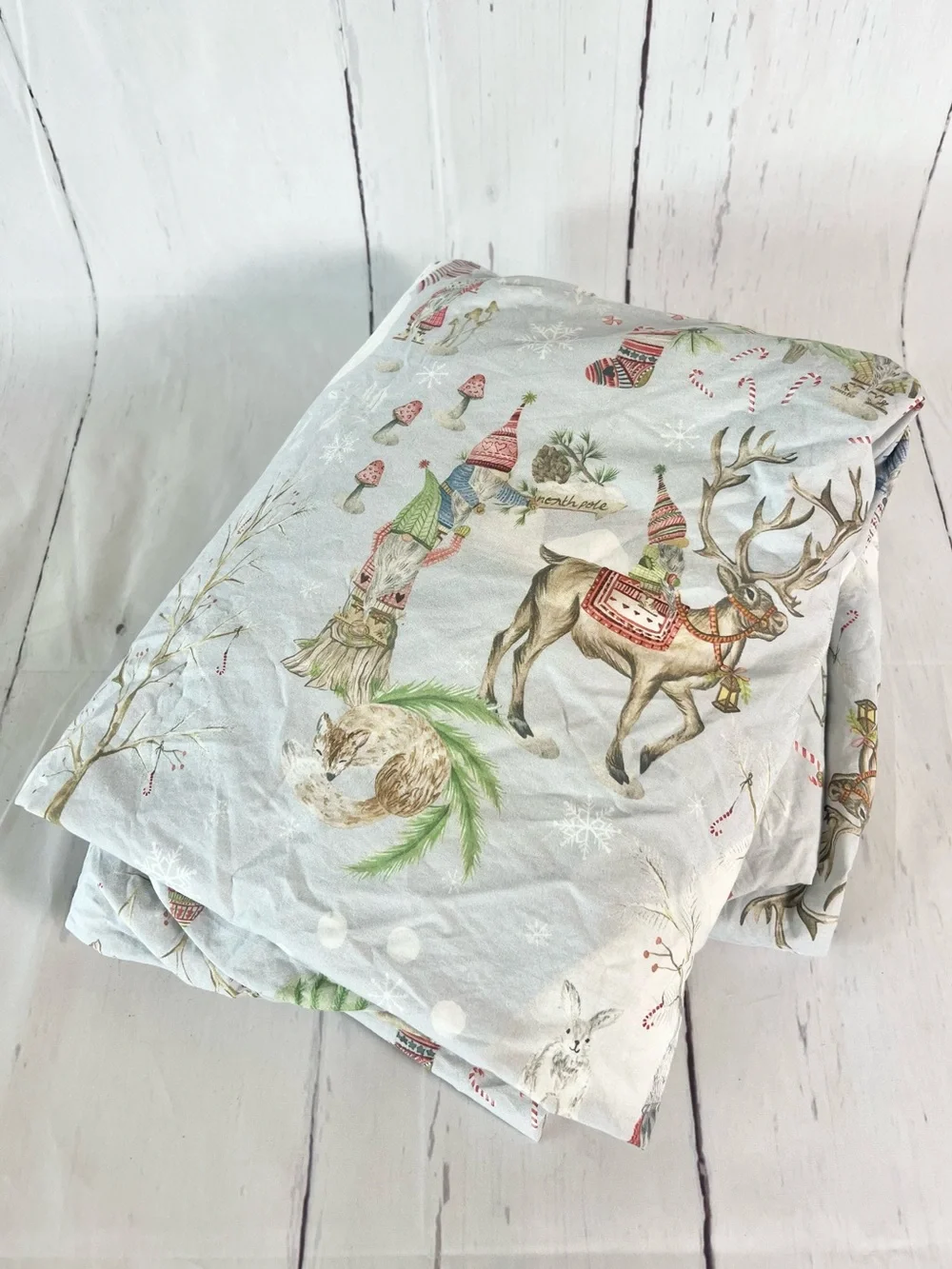 Pottery Barn Snow Day Gnomes Fitted King Sheet Christmas Bedding Discontinued
